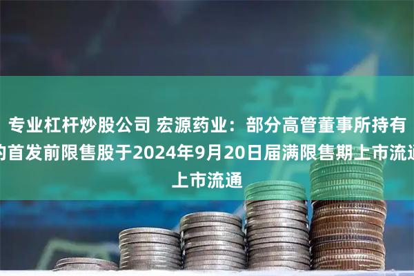 专业杠杆炒股公司 宏源药业：部分高管董事所持有的首发前限售股于2024年9月20日届满限售期上市流通